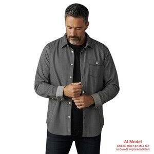 Simons Le 31 Shirt Black White Micro Geometric Contrast Cuff Pocket Mens XL L/S